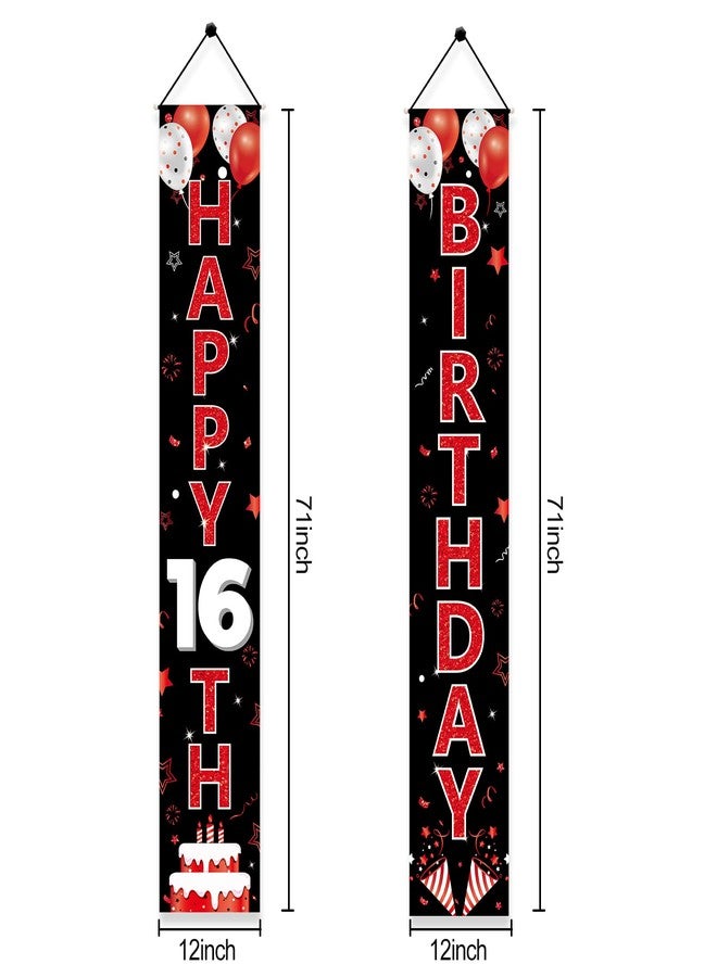 Parfundg Red and Black 16th Birthday Decorations Door Banner for Women, Red Black Happy 16 Birthday Porch Sign Party Supplies, Sixteen Year Old Birthday Backdrop for Outdoor Indoor - Image 2