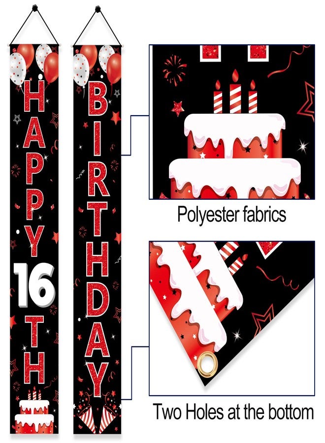 Parfundg Red and Black 16th Birthday Decorations Door Banner for Women, Red Black Happy 16 Birthday Porch Sign Party Supplies, Sixteen Year Old Birthday Backdrop for Outdoor Indoor - Image 3