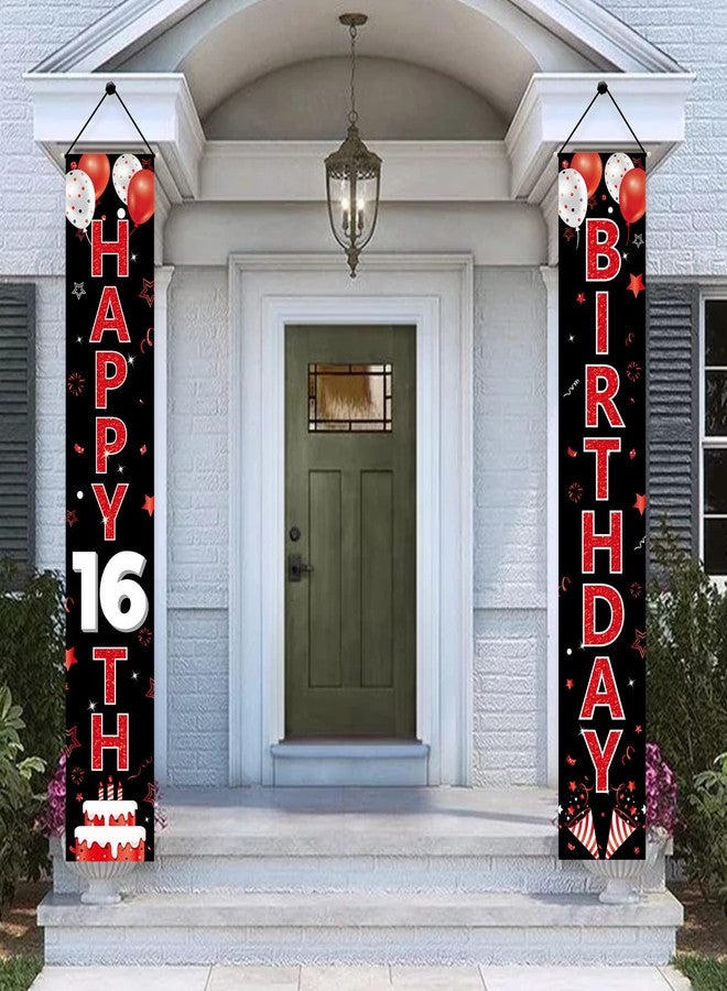 Parfundg Red and Black 16th Birthday Decorations Door Banner for Women, Red Black Happy 16 Birthday Porch Sign Party Supplies, Sixteen Year Old Birthday Backdrop for Outdoor Indoor - Image 4