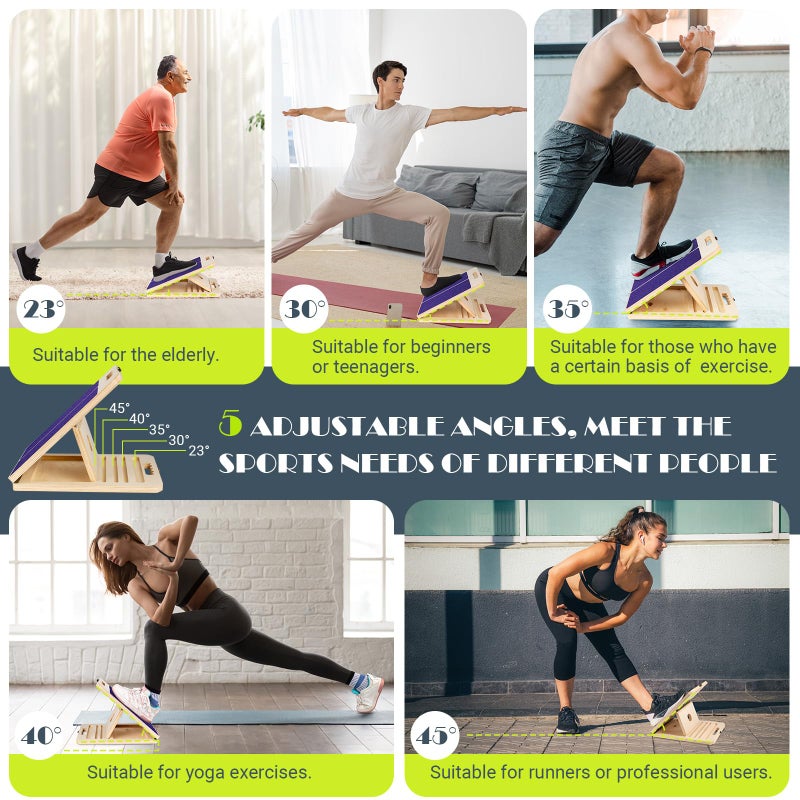 UOPON Slant Board for Calf Stretching, Adjustable Portable Wooden Incline Board for Calf Stretcher with Training Poster, 300 Lbs Weight Capacity Calf Stretch Wedge for Leg, Knees, Heel, Ankle & Stretching - Image 5