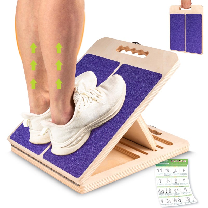 UOPON Slant Board for Calf Stretching, Adjustable Portable Wooden Incline Board for Calf Stretcher with Training Poster, 300 Lbs Weight Capacity Calf Stretch Wedge for Leg, Knees, Heel, Ankle & Stretching - Image 1