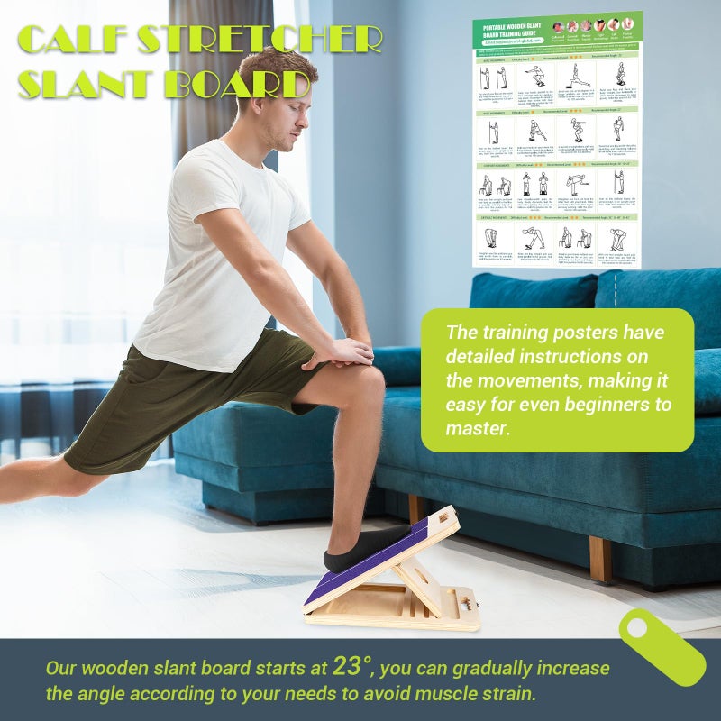UOPON Slant Board for Calf Stretching, Adjustable Portable Wooden Incline Board for Calf Stretcher with Training Poster, 300 Lbs Weight Capacity Calf Stretch Wedge for Leg, Knees, Heel, Ankle & Stretching - Image 4