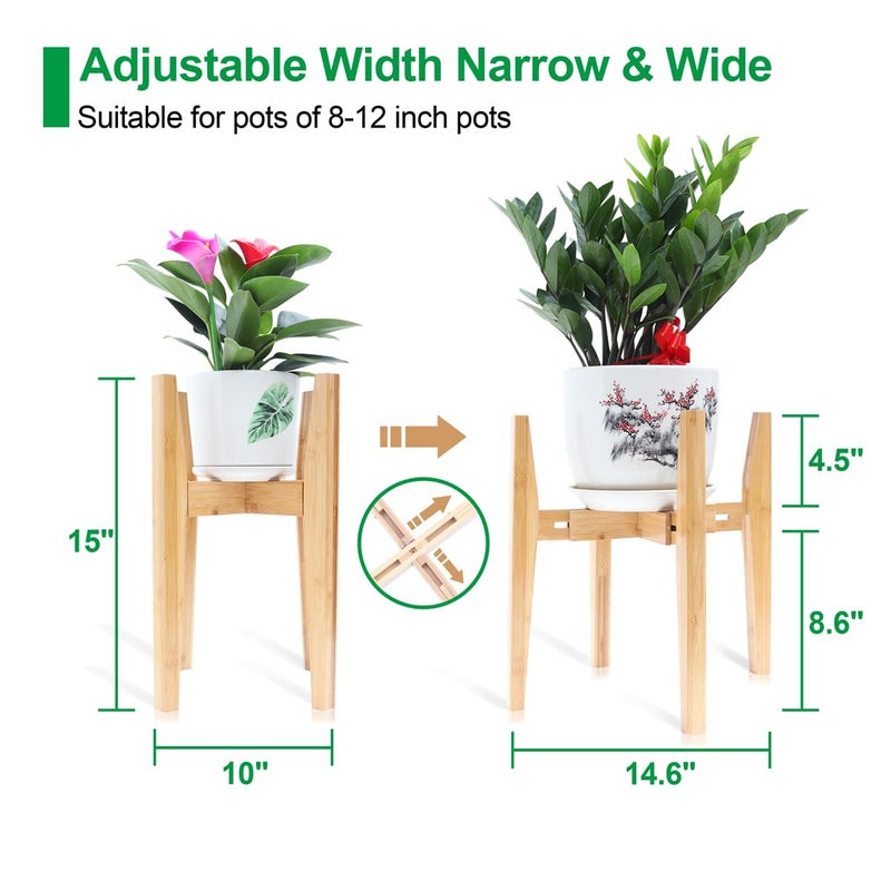 OERGKE Adjustable Plant Stand Indoor, Bamboo Mid Century Modern Plants Stands, Corner Flower Holder for Living Room, Fits 8 to 12 Inches Pots, (Pot & Plant Not Included)(Nature, 1 Pack) - Image 3