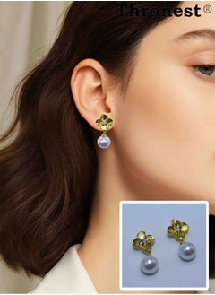 Thronest Elegant 18K Gold Earrings , Petal Design Pearl Dangle Earrings, Hypoallergenic Luxury Jewelry Gifts for Wedding, Party and Daily Wear  - Image 1