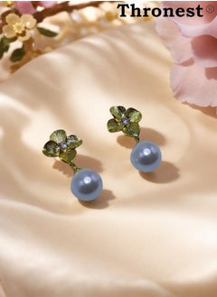 Thronest Elegant 18K Gold Earrings , Petal Design Pearl Dangle Earrings, Hypoallergenic Luxury Jewelry Gifts for Wedding, Party and Daily Wear  - Image 2