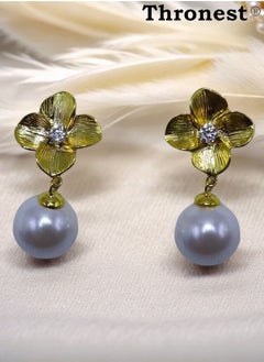 Thronest Elegant 18K Gold Earrings , Petal Design Pearl Dangle Earrings, Hypoallergenic Luxury Jewelry Gifts for Wedding, Party and Daily Wear  - Image 3