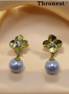 Thronest Elegant 18K Gold Earrings , Petal Design Pearl Dangle Earrings, Hypoallergenic Luxury Jewelry Gifts for Wedding, Party and Daily Wear  - Image 4