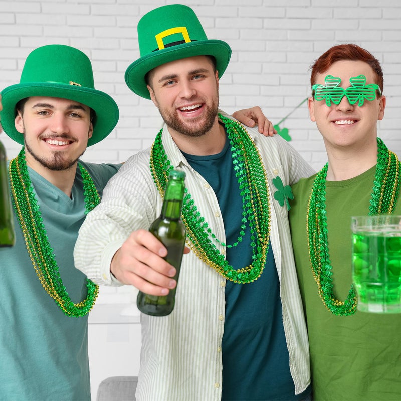 Huskein 24 PCS St Particks Day Necklaces, Plastic St Patrick's Day Necklace, Green and Gold Beads Shamrocks Necklace, Irish Beer Decorations Supplies, Shamrocks Bead Necklace Set, St. Patricks Day Accessories - Image 3