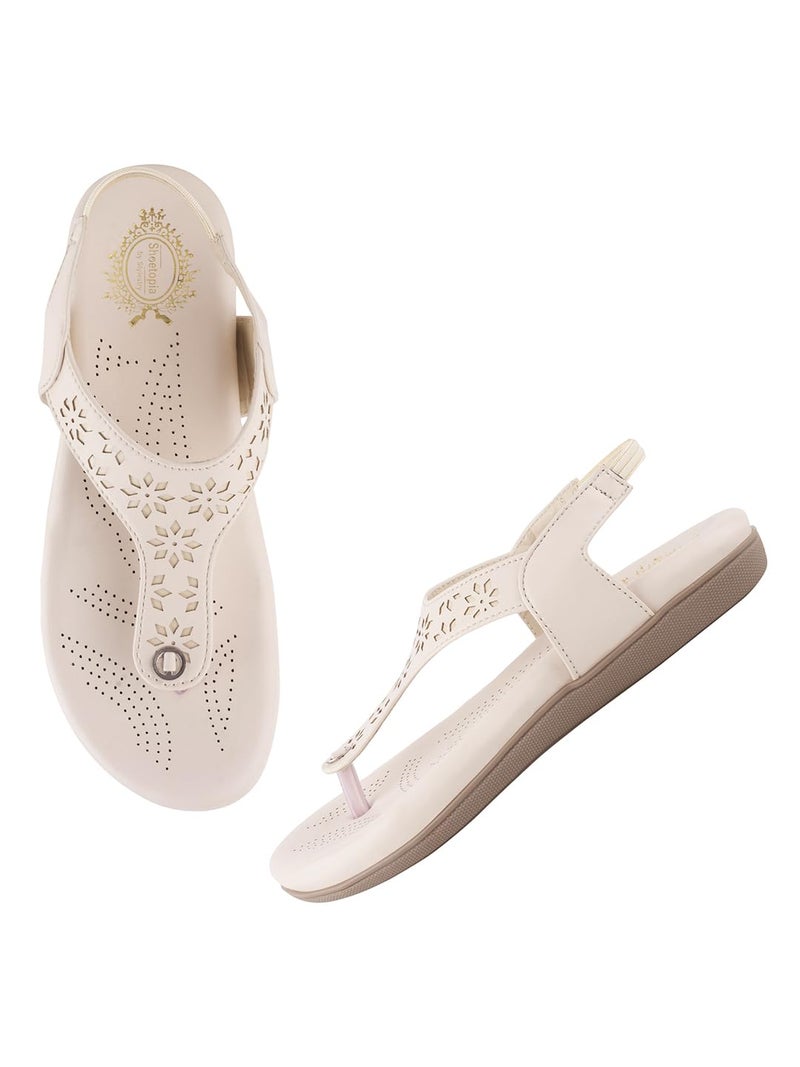 Shoetopia Women's SND-1182 Flat Sandal-7 Kids UK (SND-1182-Cream)-EU40 - Image 1