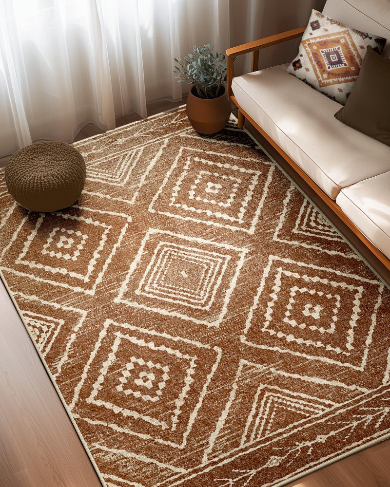 BESTSWEETIE Area Rug 5x7 Rug Machine Washable Non-Slip Low Pile Print Pattern Western Rug for Living Room Bedroom Entryway Tribal Series -Yellowbrown/Cream - Image 1