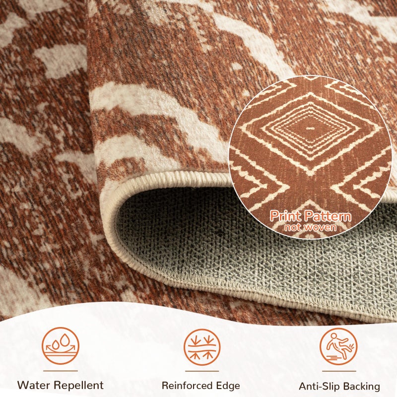 BESTSWEETIE Area Rug 5x7 Rug Machine Washable Non-Slip Low Pile Print Pattern Western Rug for Living Room Bedroom Entryway Tribal Series -Yellowbrown/Cream - Image 5