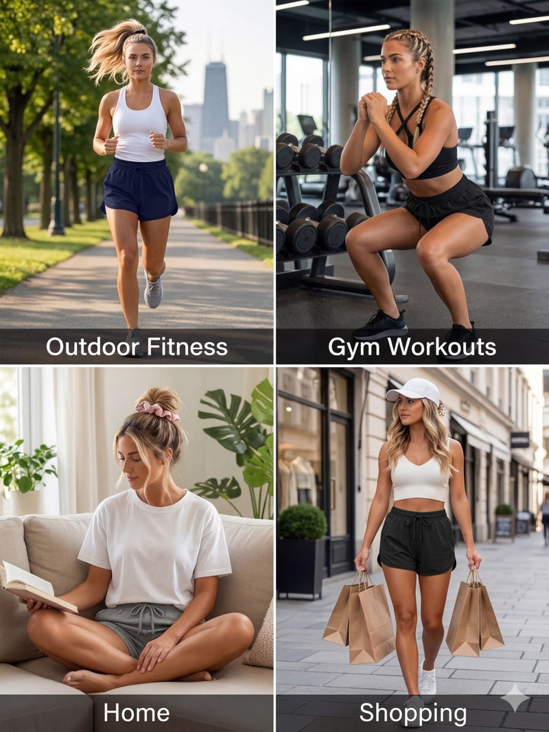 URATOT 3 Packs Women Sport Shorts Cotton Yoga Running Workout Shorts Summer Athletic Pant with Drawstring and Pockets - Image 5