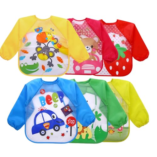 EchoDone 6 Packs Waterproof Childrens Art Smock Kids Painting Aprons Long Sleeve Smock for Eating 14 Years - Image 1