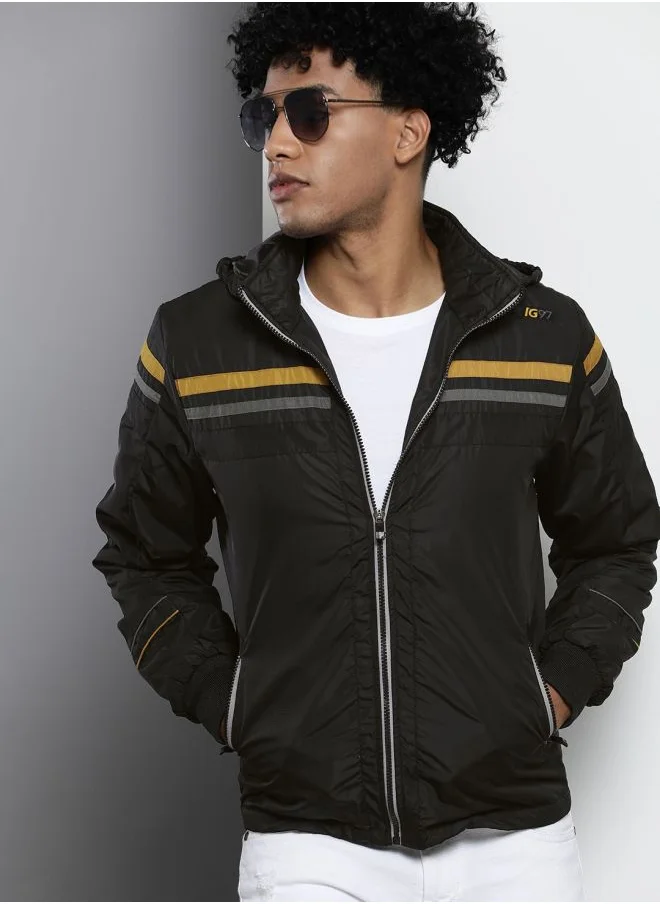 The Indian Garage Co Men Slim Fit Placement Print Bomber Jackets