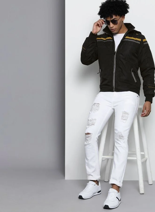 The Indian Garage Co Men Slim Fit Placement Print Bomber Jackets