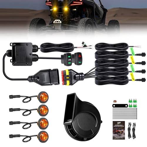 VI9000 UTV Turn Signal Kit with Horn, Pre-Wired Plug and Play Universal Street Legal UTV ATV Blinker Kit with Rocker Switch, Hazard Light Compatible with Polaris, Can-Am, Kawasaki, CFMOTO - Image 1