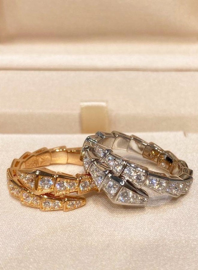 PORSTOO 2PCS Open Ring with Zircon for Women | Ring for Ladies | Size adjustable | Snake-shaped Design | Suitable for Daily Wear - Image 1
