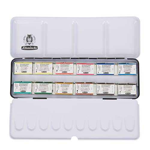 Schmincke - HORADAM AQUARELL color box with 12 finest watercolors, 74312097, metal box, painting set, 12 x 1/1 pans - Image 1