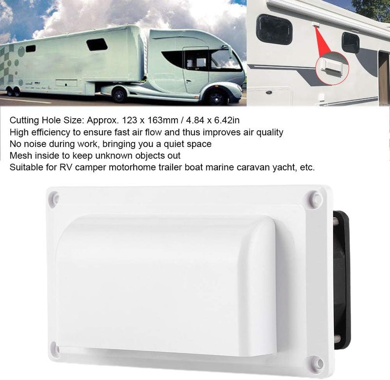 Camrusic أغطية فتحة التهوية الجانبية RV 12V 25W مروحة شفط تهوية لمنزل متنقل، عربة سكنية، مقطورة، كامبر، قارب، يخت بحري - أبيض - Image 3