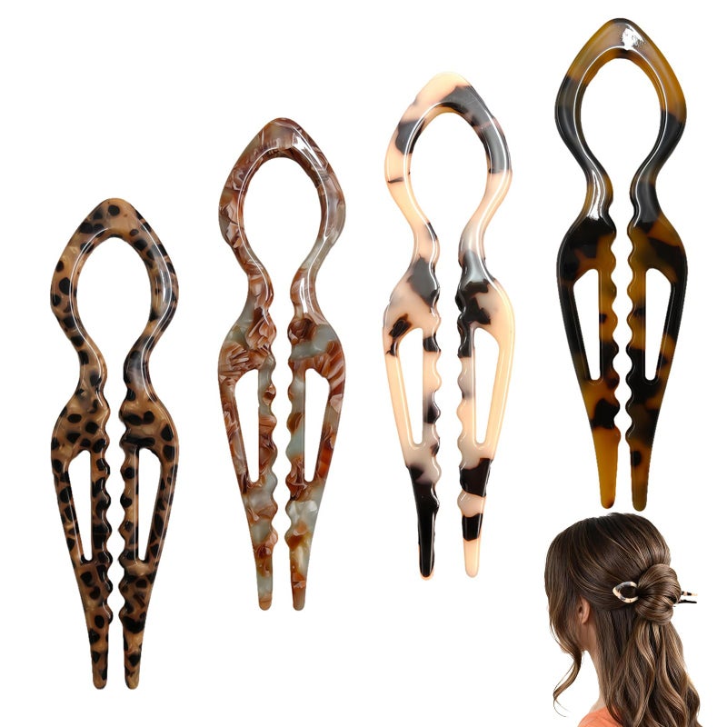 hurifeng 4PCS Prestige French Hair Pins for Women - Acetate Hair Clips for Thick, Thin, Fine Hair - Decorative Bun Styling Barrettes in Black & Blonde(A) - Image 1