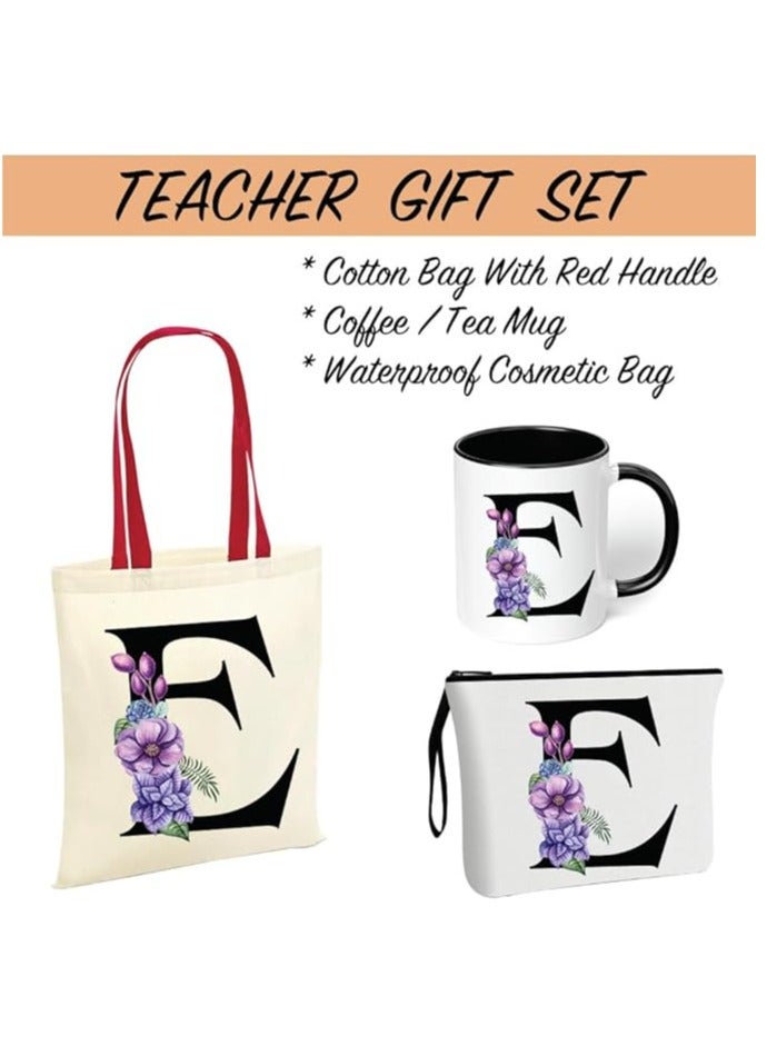 PRINTSHOP4ME Initial Letters Canvas Cotton Tote Bag With Red Handle and Cosmetic pouch for girls - Mug gifts - Pack of 3 Combo set -Giftset for wedding - Gifts for girls - Gift for friends  - Image 2