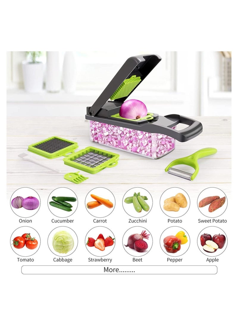 Raxoom Vegetable Chopper,Multifunctional 13-in-1 Food Choppers Onion Chopper Vegetable Slicer Cutter Dicer Veggie chopper with 8 Blades,Colander Basket - Image 3