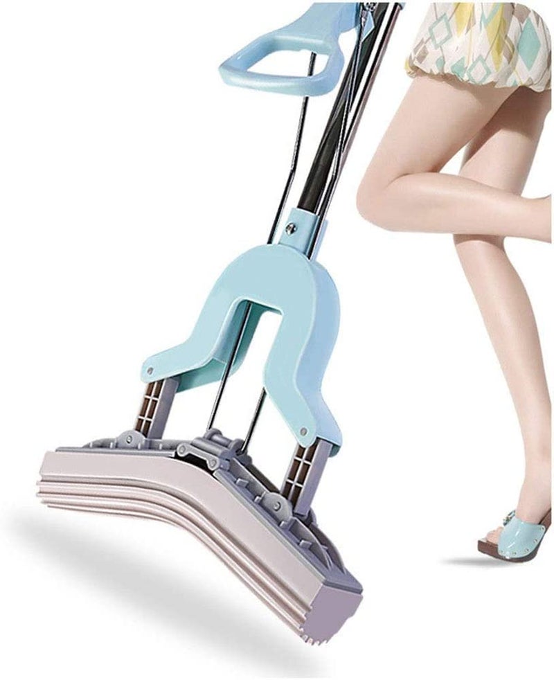 Deoxys Sponge Mop with Iron Handle Brush 2 in 1 Squeeze Roller Mop Super Absorbent Sponge Heads Refills for Hardwood Kitchen Bathroom Floor Cleaning - Image 1