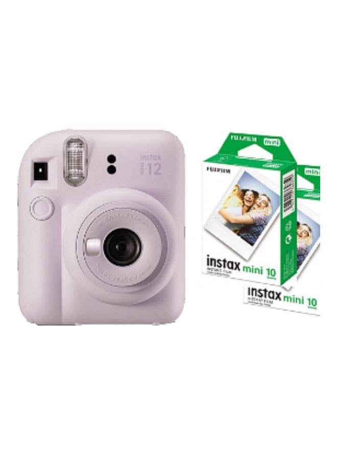 FUJIFILM Instax Mini 12 Instant Film Camera With Pack Of 20 Films Lilac Purple - Image 1