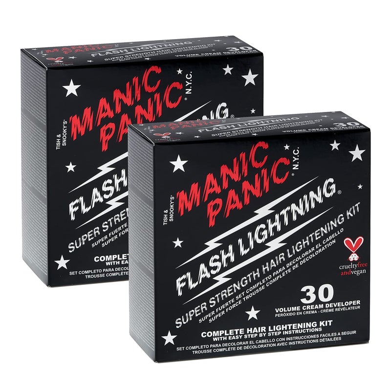 MANIC PANIC Flash Lightning Hair Bleach Kit - Bleach Powder + 30 Volume Developer - Hair Lightener for Dark Shades - Lifts Up to 5 Levels - Achieve Medium to Light Blonde - Vegan & Cruelty-Free (2 pk) - Image 1