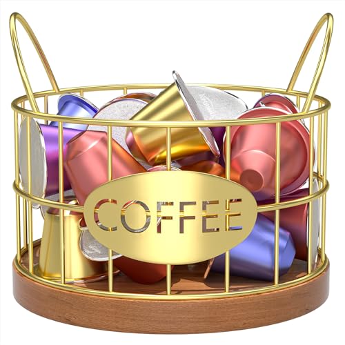 APOIMNA Coffee Pod Holder, Rustic K Cup Holder Organizer for Counter, Coffee Pods Storage Organizer for Coffee Bar Accessories Decor(Gold-02) - Image 1