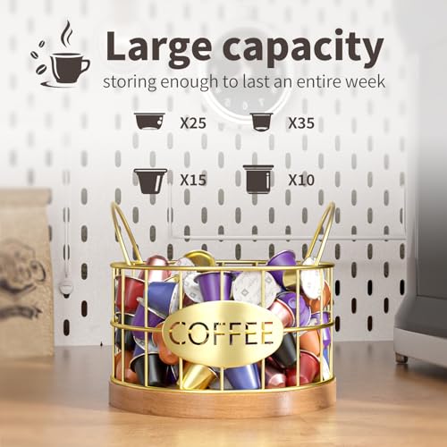 APOIMNA Coffee Pod Holder, Rustic K Cup Holder Organizer for Counter, Coffee Pods Storage Organizer for Coffee Bar Accessories Decor(Gold-02) - Image 4