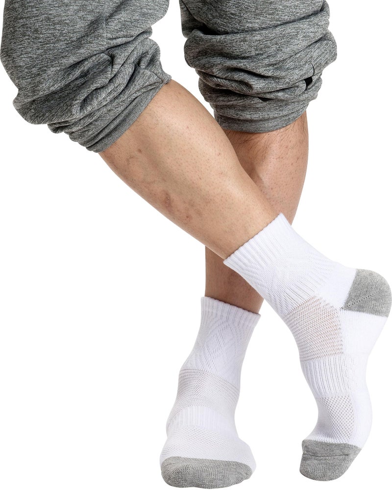 Pro Mountain Wide Toe Box For Health Cotton Compression Ankle Socks Athletic Hiking Mesh Quarter Length Size S Women 6-8 White 6 Pairs No Logo - Image 5