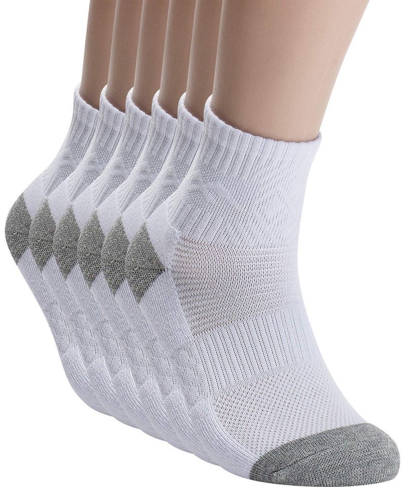 Pro Mountain Wide Toe Box For Health Cotton Compression Ankle Socks Athletic Hiking Mesh Quarter Length Size S Women 6-8 White 6 Pairs No Logo - Image 1