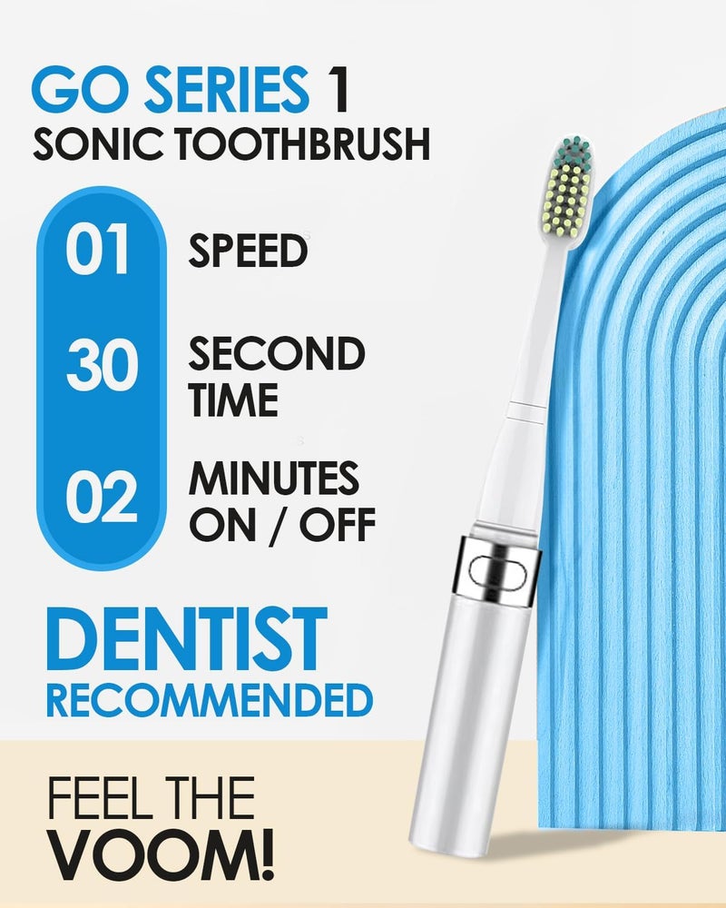 VOOM SONIC Go 1 Series Travel Electric Toothbrush, Travel Toothbrushes - Battery Operated Toothbrush for Adults and Kids, Dentist Recommended Toothbrush, Portable with 2 Minute Timer (Silver) - Image 2