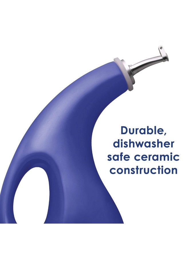 Rachael Ray Solid Glaze Ceramics EVOO Olive Oil Bottle Dispenser with Spout - 24 Ounce, Blue - Image 3