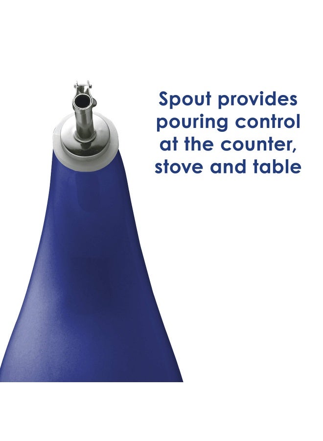 Rachael Ray Solid Glaze Ceramics EVOO Olive Oil Bottle Dispenser with Spout - 24 Ounce, Blue - Image 4