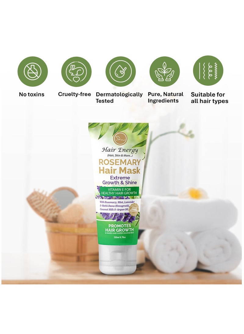 Hair Energy - Hair Energy Rosemary Hair Mask | Hair Growth & Shine | Stimulates Hair Growth | Shiny, Soft & Manageable Hair | Rosemary, Argan Oil, Vitamin E | Helps with thinning hair | Paraben-free | 200 ml - Image 1