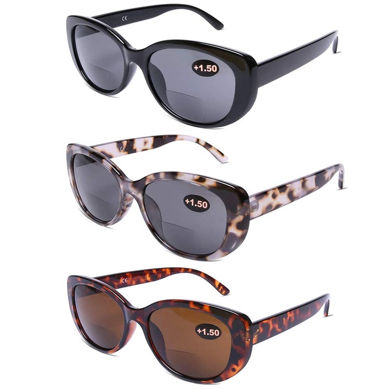 DOOViC Bifocal Sun Readers for Women and Men Stylish Reading Glasses Cat Eye Frame Reading Sunglasses 175 Strength