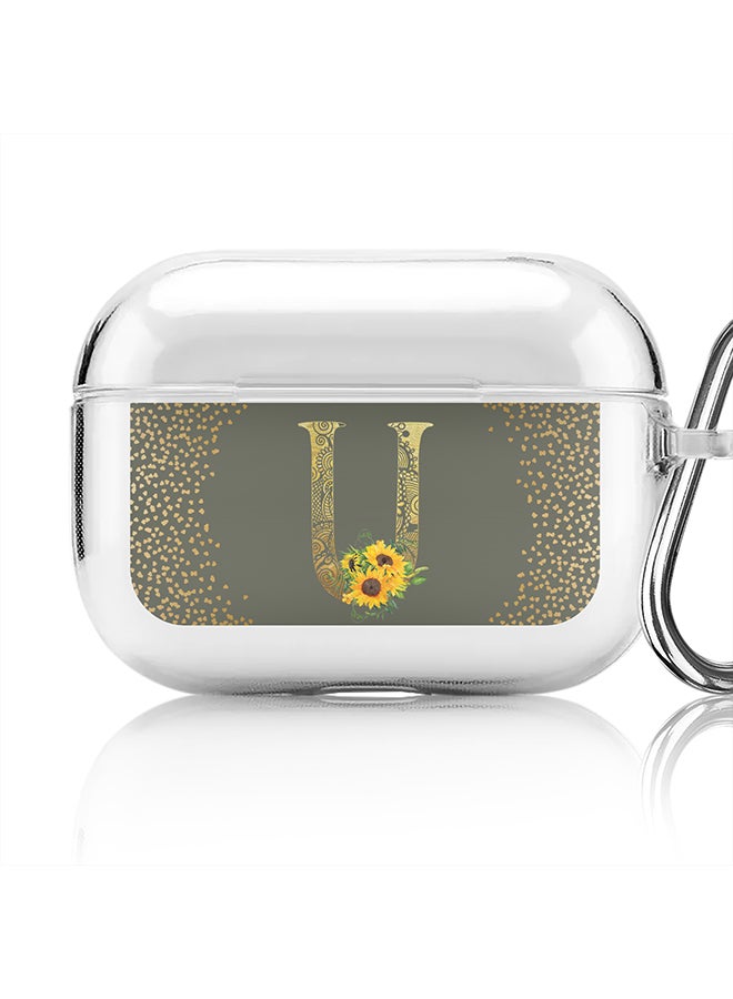 Stylizedd Classic Clear printed Case for Apple Airpods Pro Soft TPU Gel Thin Transparent Flexible Cover - Custom Monogram Initial Letter Mandala Floral Pattern Alphabet - U (Olive Green ) - Image 1