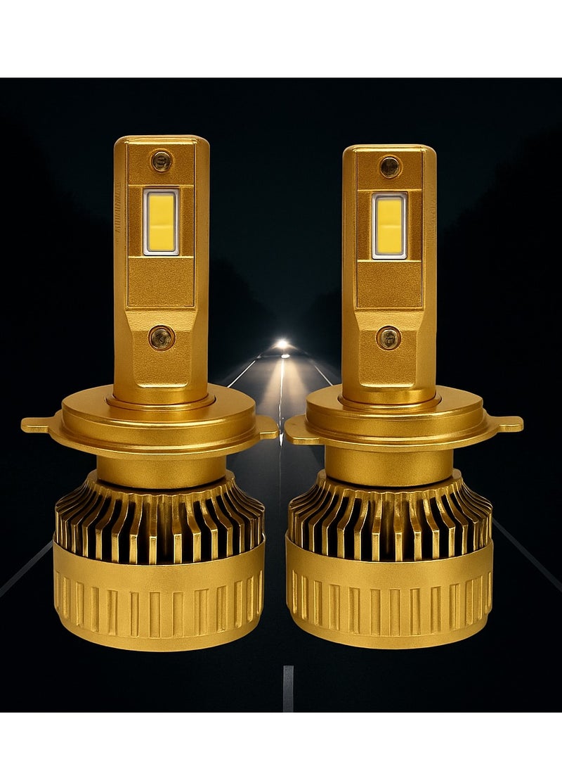 ماركة غير محددة - مصابيح أمامية للسيارات موديل H4 بقوة 130 وات - إنارة شديدة السطوع وتصميم ذهبي متين وعالي الكفاءة - Image 1
