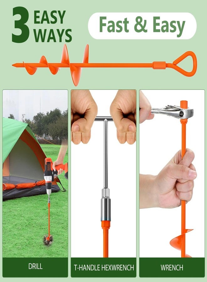 Phopich 18" Long Ground Anchor, Heavy Duty Earth Anchors 18 inch Ground Anchors Screw in Kit with T-Handle Hex Wrench for Camping Tent, Swing Sets, Securing Animals, Sheds, Trampoline(4 Pcs) (Orange) - Image 2