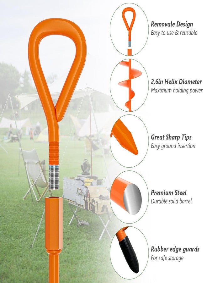 Phopich 18" Long Ground Anchor, Heavy Duty Earth Anchors 18 inch Ground Anchors Screw in Kit with T-Handle Hex Wrench for Camping Tent, Swing Sets, Securing Animals, Sheds, Trampoline(4 Pcs) (Orange) - Image 4
