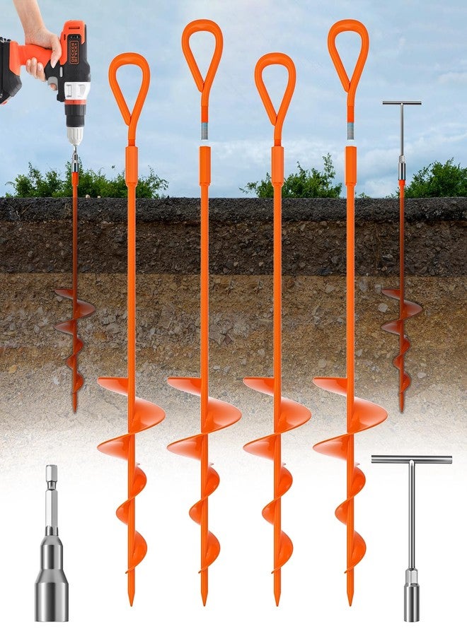 Phopich 18" Long Ground Anchor, Heavy Duty Earth Anchors 18 inch Ground Anchors Screw in Kit with T-Handle Hex Wrench for Camping Tent, Swing Sets, Securing Animals, Sheds, Trampoline(4 Pcs) (Orange) - Image 1