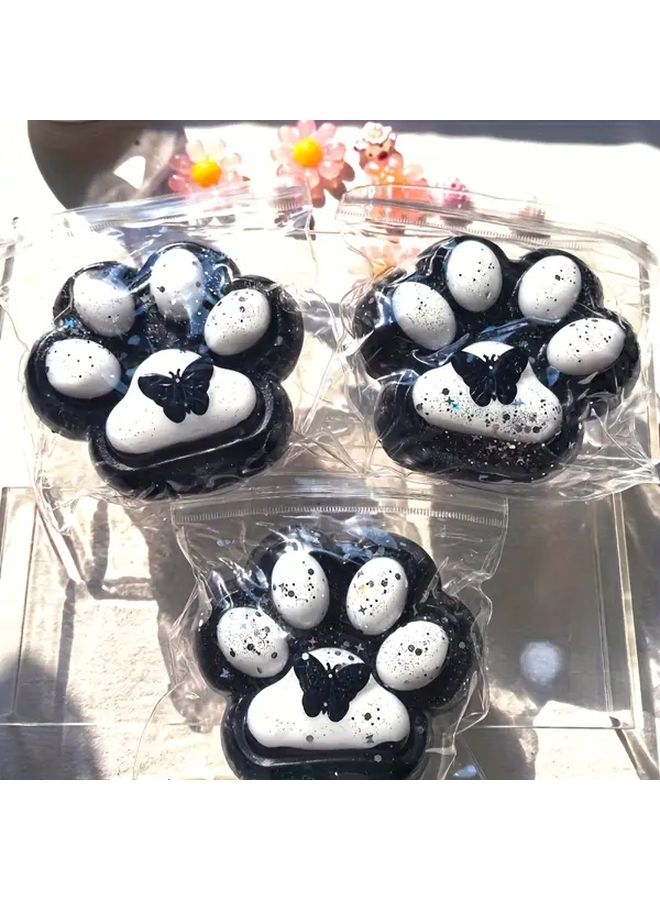 Large Cat Paw Toy Black And White Bow TPR Squeeze Butterfly With Sequins Birthday Gift - Image 4