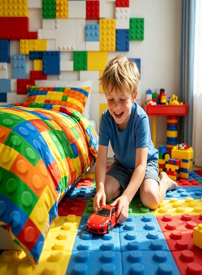 BlessLiving 3 Piece Funny Toy Comforter Set with Pillow Shams Colorful Building Blocks Bedding Set with 3D Printed Designs Reversible Comforter Full/Queen Size Bedding Sets - Image 4