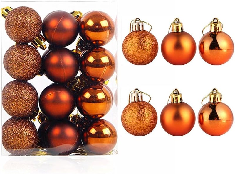 ALIMITOPIA 24pcs Christmas Ball Baubles 1.2 inches Shatterproof Plastic Hanging Balls Pendant for Tiny Xmas Tree Decoration (Tiny Size;Brown) - Image 1