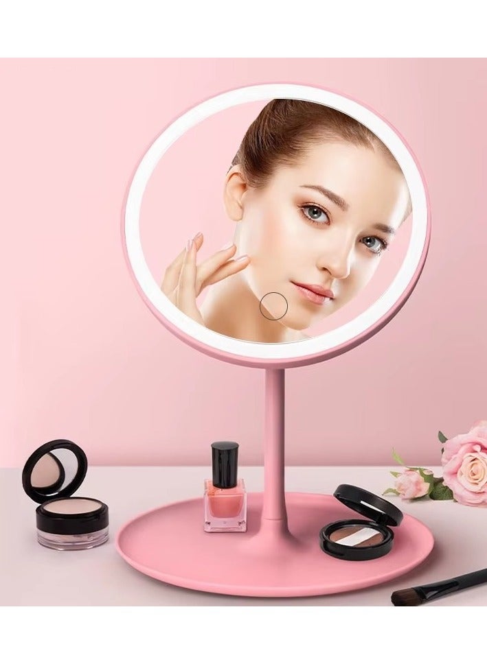 HIAS Luminous LED Makeup Mirror with Touch Sensor – Rechargeable Dimmable Light Vanity Mirror for Dressing Table, Skincare & Beauty Routine | Portable Desktop Mirror with Adjustable Brightness (Pink) - Image 1