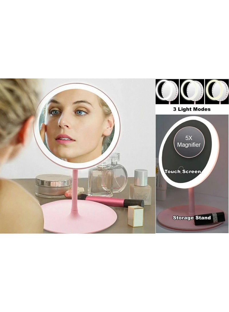 HIAS Luminous LED Makeup Mirror with Touch Sensor – Rechargeable Dimmable Light Vanity Mirror for Dressing Table, Skincare & Beauty Routine | Portable Desktop Mirror with Adjustable Brightness (Pink) - Image 4