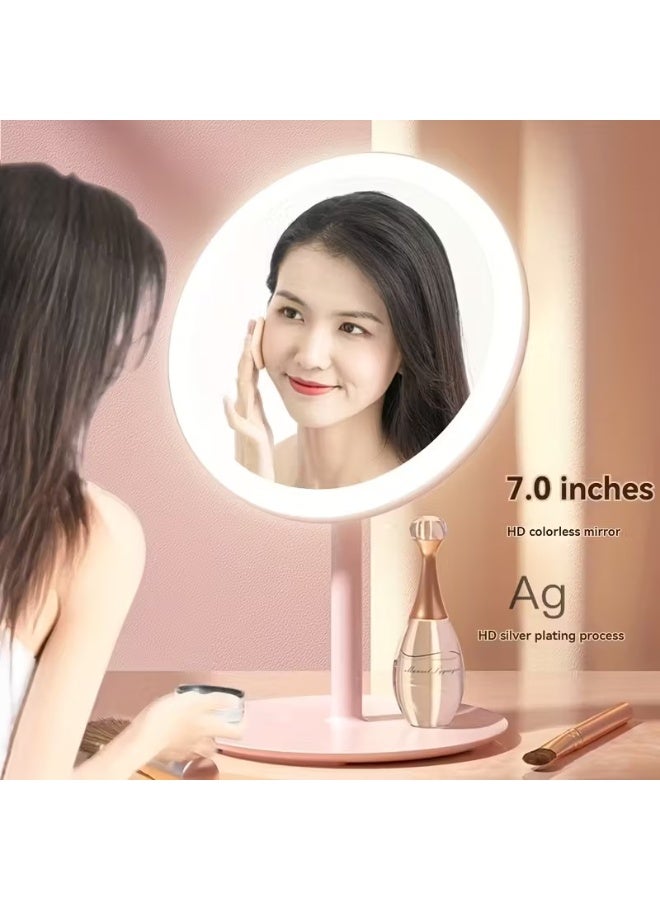 HIAS Luminous LED Makeup Mirror with Touch Sensor – Rechargeable Dimmable Light Vanity Mirror for Dressing Table, Skincare & Beauty Routine | Portable Desktop Mirror with Adjustable Brightness (Pink) - Image 3