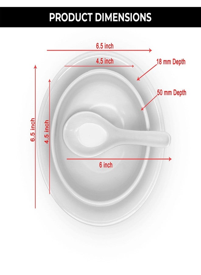 Ariya Melamine Soup Bowl Set (White | Pack of 4 Sets) with Saucer & Spoon, Microwave & Dishwasher Safe Bowls for Soup, Noodles, Cereal, Oatmeal, Pasta, Stain-Free Serving Set for All Occasions - Image 3
